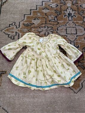 Girls Cream Dress with Green Hot Air Balloon Print